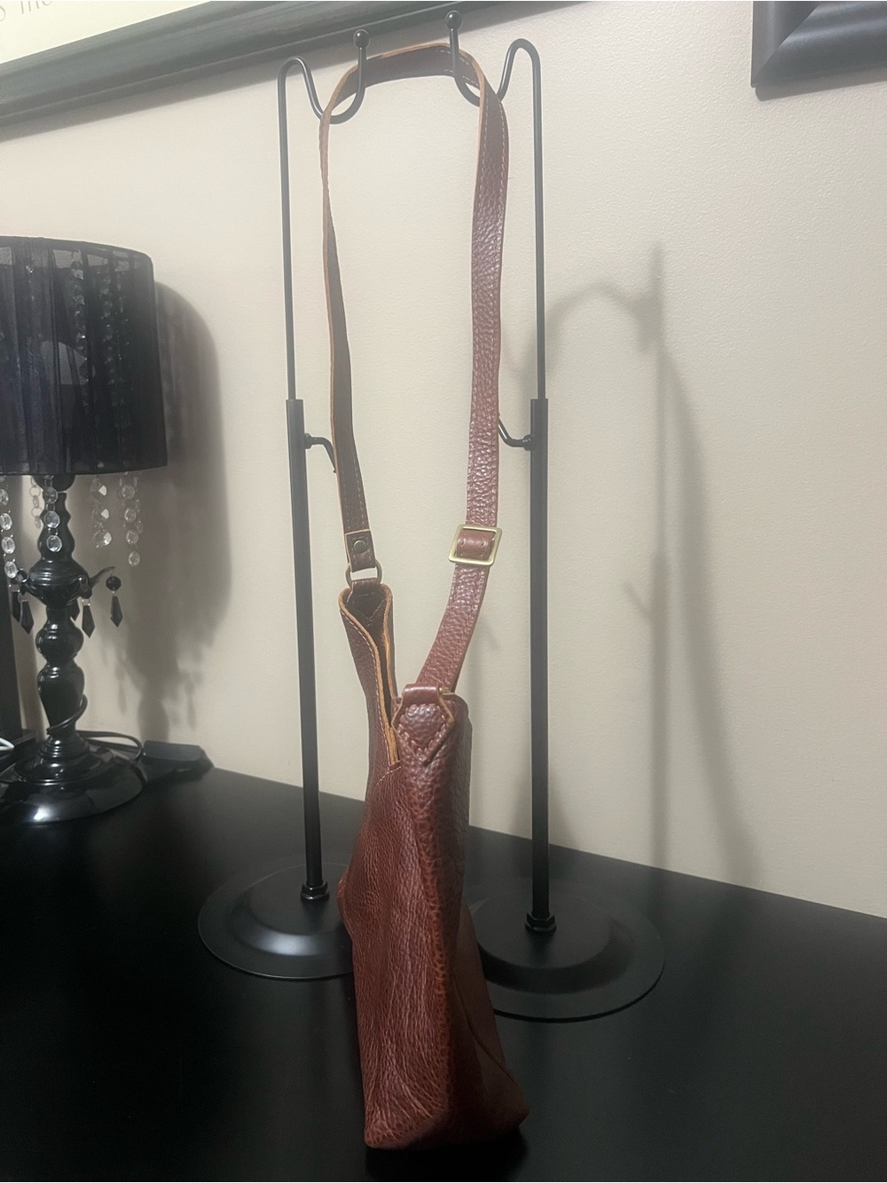 Portland Leather Small Naomi Deep Brown Pebbled Shoulder Bag - Picture 3 of 8
